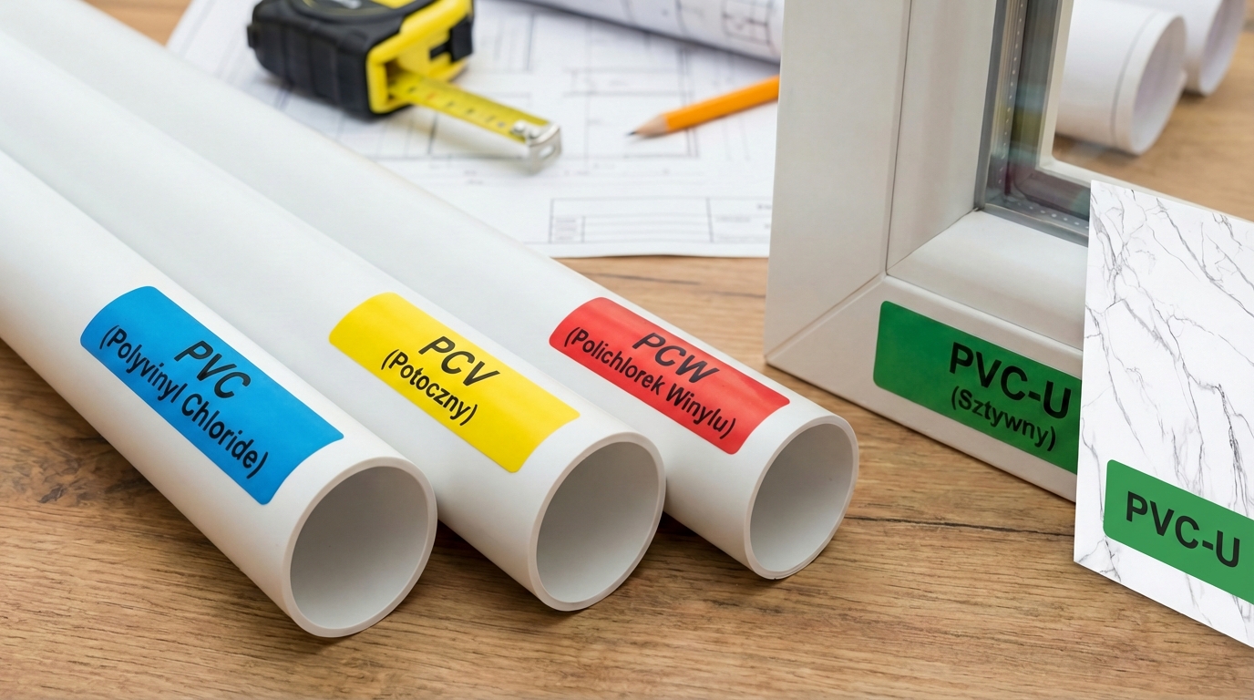 Panele marmurowe PCV – porównanie rodzajów PVC (PVC, PCV, PCW, PVC-U) na przykładzie profili i próbki wzoru marmuru