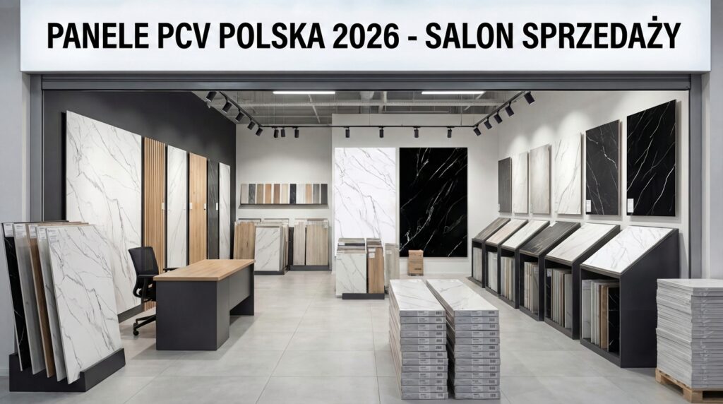 Salon sprzedaży paneli marmurowych PCV w Polsce – ekspozycja wzorów marmuru, panele PCV Polska 2026